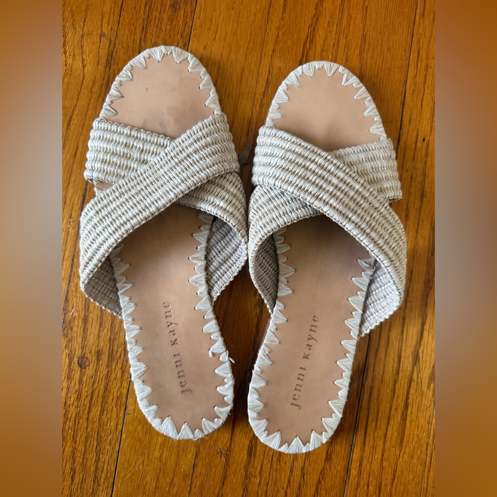 Sold - Jenni Kayne Natural Cream Woven Crossband Slide Sandals